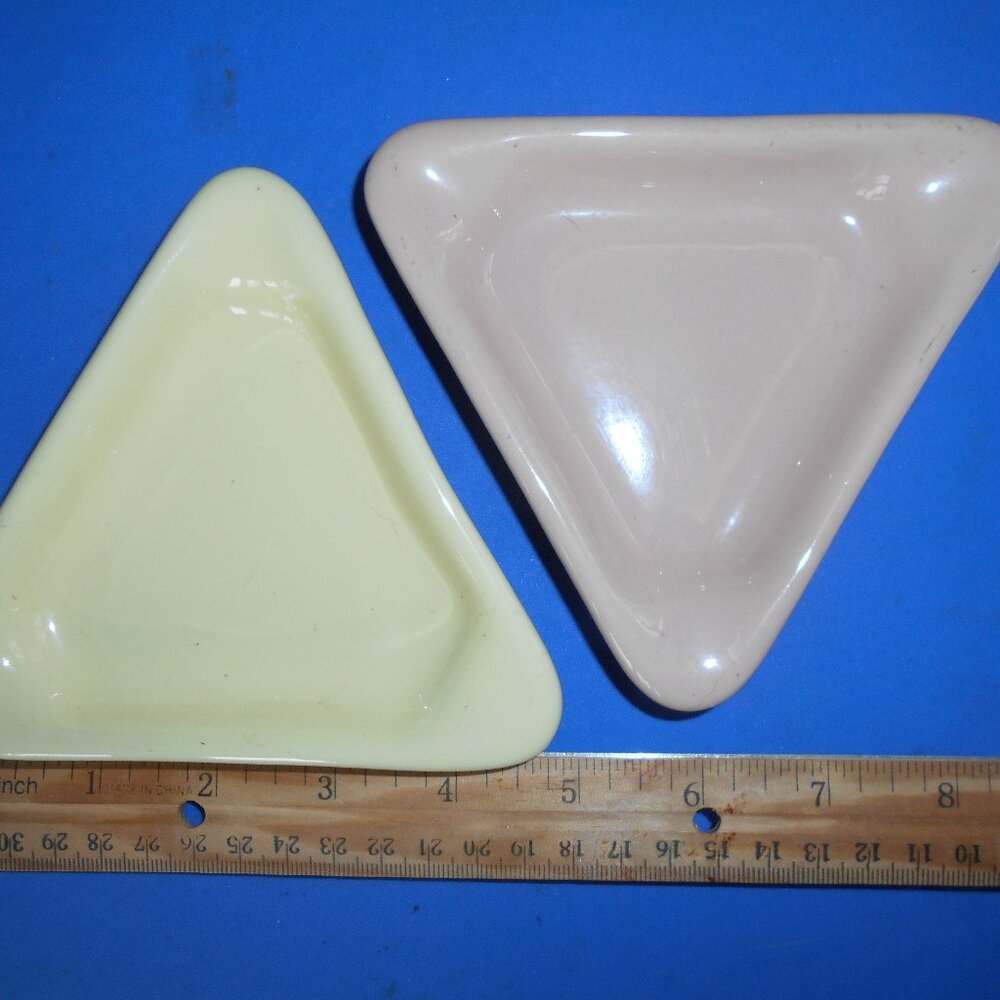 Two Art Deco Triangle Dishes- Yellow & Cream